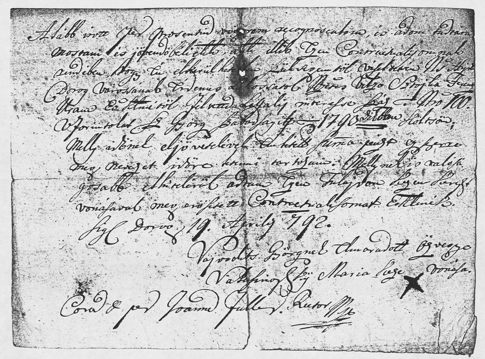 Volosinovszky Mria szerzdsei (1792)